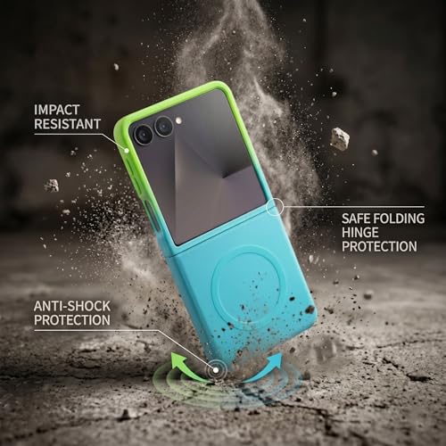 Image of amazon basics Gradient Mag-Safe Case for Samsung Galaxy Z Flip 7 5G | Soft Silicone Shockproof Cover with Camera Protection | Slim Lightweight Design | Smooth Touch & Durable - Green & Blue
