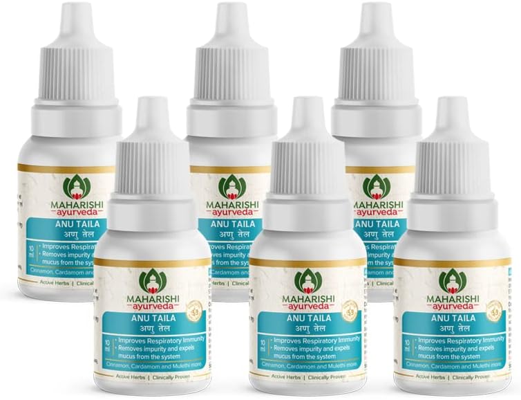 Anu Taila | Unblocks Nasal Congestion| Effective in Migraine & Sinusitis |Improves Sensory Perceptions|Pure & Potent Herbs |10 ml - Pack of 6