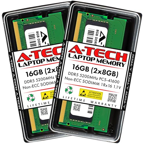 Image of A-Tech 16GB Kit (2x8GB) DDR5 5200MHz PC5-41600 CL42 SODIMM 1Rx16 Single Rank 1.1V Non-ECC Unbuffered SO-DIMM 262-Pin Laptop Computer RAM Memory Upgrade Modules