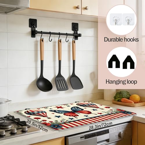 Image of Flag Floral Butterfly Stove Top Covers Pad 28 x 20 inches Dish Drying Mat Coffee Bar Mats Kitchen Decor Absorbent Pad Fit Coffee Maker Machine Dish Drying