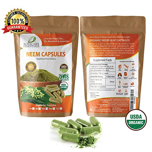 Neem Tree Leaf Organic Powder Capsules 60 Count Non GMO Supplements for