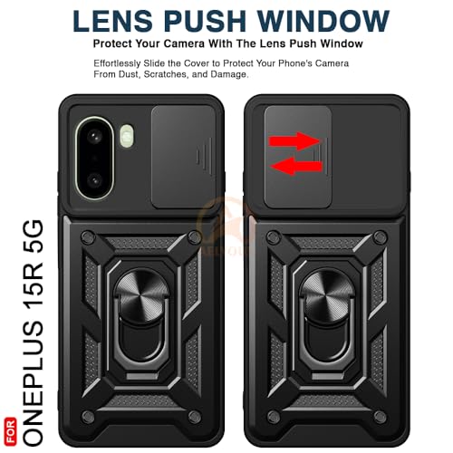 Image of Armor Bumper Back Cover Case for OnePlus 15R 5G Rotating Camera Cover, Ring Holder & Kickstand | Heavy Duty & 360 Degree Protection OnePlus 15R 5G Back Cover (Black)
