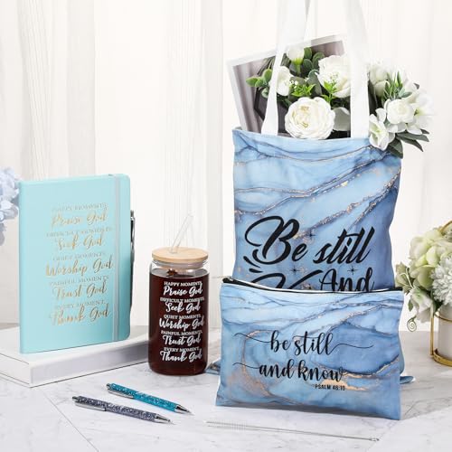 Image of Funnymoom 7 Pcs Christian Gift Set for Women Men Faith Religious Nativity Baptism Church Bible Spiritual for Christmas(Blue)