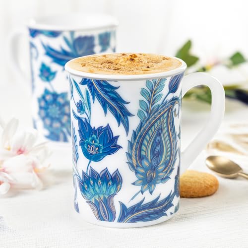 Image of Larah by BOROSIL 350ml x 2pc Opalware New Iris Tea /Coffee Mug Set, Microwave & Dishwasher Safe Embossed Design Crockery Ideal for Daily Use & Gifting