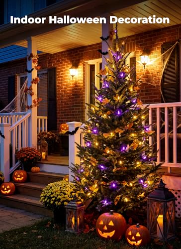 Image of Minetom Halloween String Lights Orange & Purple 100 Count 20 Feet Incandescent Bulb Mini Lights for Indoor Outdoor Garland Party Festival Haunted House Decoration