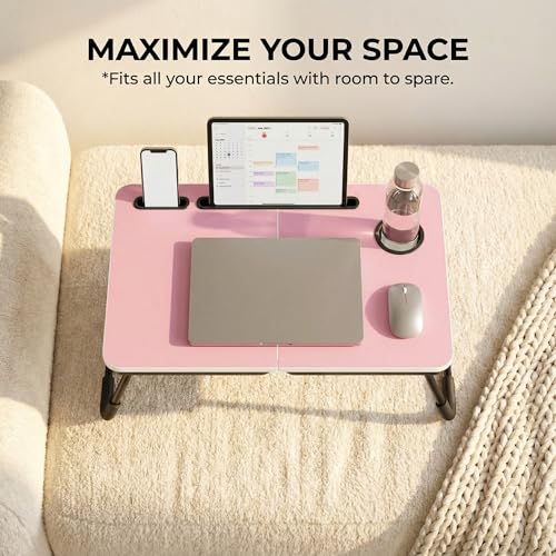 Image of BUYIFY 23.4 inch Foldable Lap Desk Bed Table with Cup Holder Portable Tray