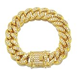 Mens Miami Cuban Link Cadena 18K Gold 14 mm de Acero Inoxidable y latón Brazalete de bordillo/ToughUy Hiphop Rapper Zirconia con Incrustaciones de Diamantes completos para él para él