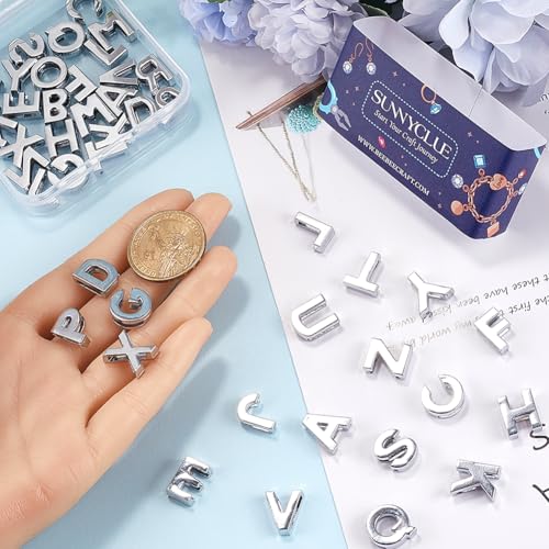 SUNNYCLUE 1 Box 52Pcs 26 Styles Alphabet Letters Charm Beads Alloy Slide Charms Bulk Metal Art 3D A-Z letter Alphabets Loose Alphabetic Bead Charm for jewellery Making DIY Necklace Bracelet Craft Wome - Image 3