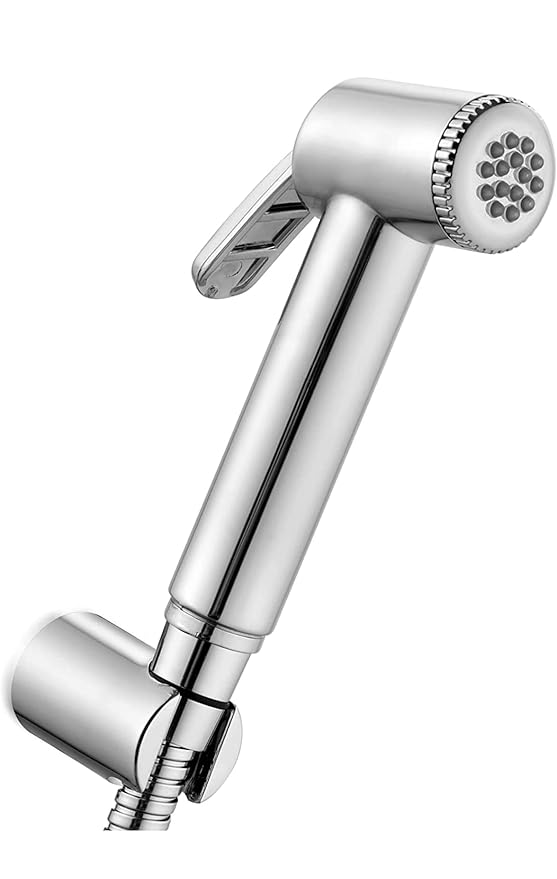 AMBAV Jack Nozzle Faucet with Braided 1.0 Meter Flexible Hose Pipe with Hook (Chrome Finish)