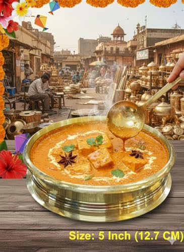Image of Kerala Crafts Authentic 5 Inch or 12.7 CM Pure Brass Metal Cooking Urli kadai Bowl Pot| Traditional Daily Use Cookware Utensil Temple Uruli Rice Wheat Lunch Dinner Sacred Hindu Festival Home Decor