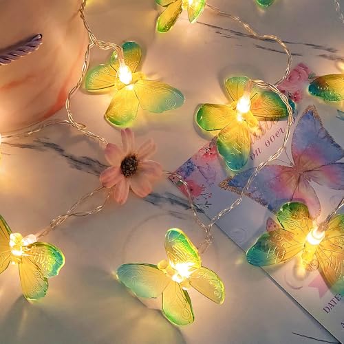 DiiWmme Butterfly String Lights, 10 LED Battery Operated Fairy Lights for Bedroom, 2M Butterfly Lights for Indoor Outdoor Wedding, Party, Garden, Birthday Decorations (Yellow)