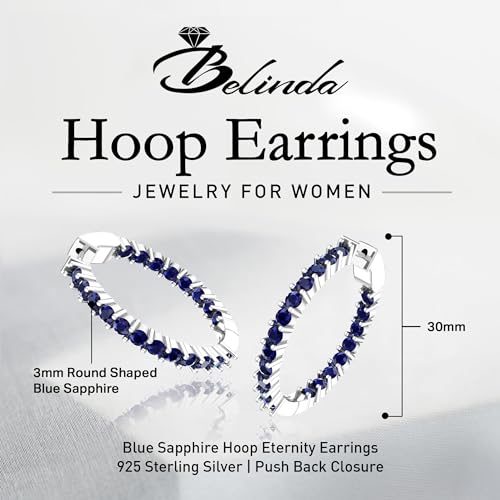 Hoop Earrings with 40 Colored Gemstones, Birthstone Earrings, 925 Sterling Silver Rhodium Plated, Push Back Closure, 1.18'2