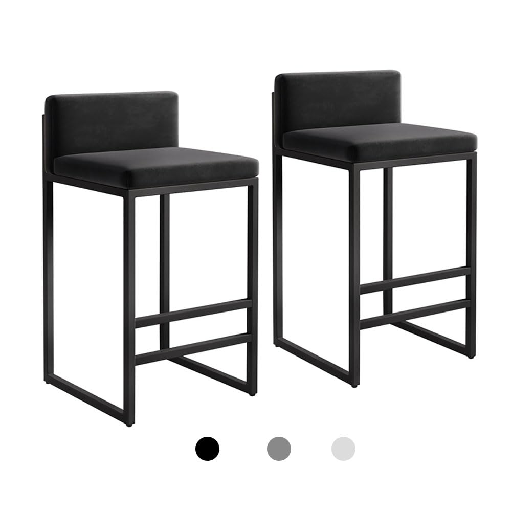 STUIJKVSZ 30in Bar s Set of 2,Rectangle Counter Height Bar s with Footrest Kitchen Dining Height Chair with Thick Cushion Backrest Metal Steel Frame Bars(Black Frame, Black)