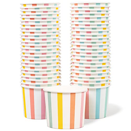 Gobelets en Papier MATICAN pour Glaces, 50 Comptes de 320 ml - Bols Jetables pour Desserts Chauds ou Froids, Rayures Pastel