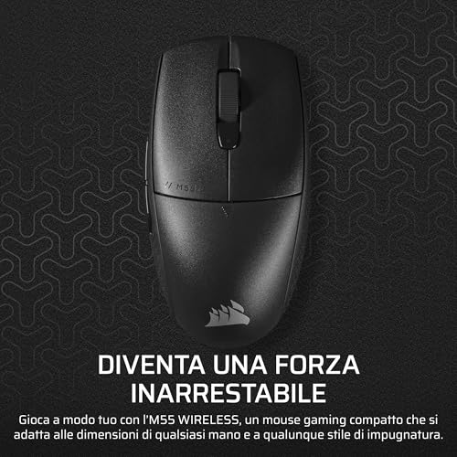 M55 WIRELESS Mouse da Gioco FPS Leggero – 2.4GHz & Bluetooth – 24.000 DPI – Batteria di Lunga Durata – Sei Pulsanti Programmabili – Impugnature Laterali Testurizzate – Nero - Mouse gaming - Immagine 1