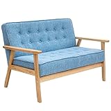 ソファ カウチ ソファー 2人掛け 天然木脚 幅113cm 一人暮らし ファブリック素材 生地 ライトブルー 171AAA