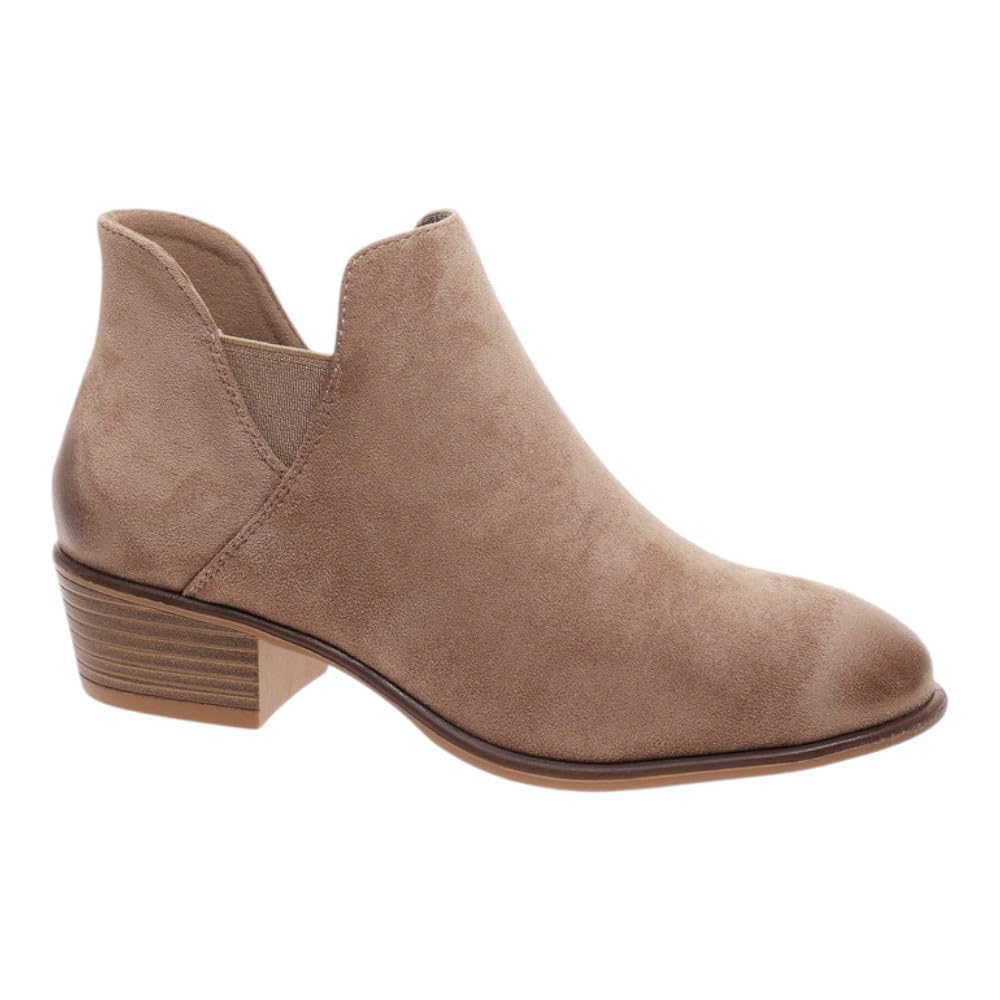 Pierre Dumas Women Round Toe Elastic Gore Low Stack Heel Ankle Bootie Side Zipper