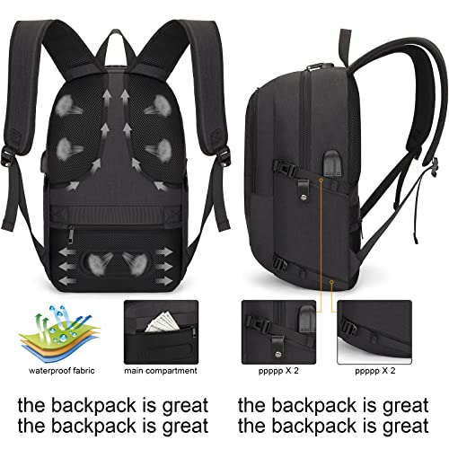 Tzowla Laptop Rucksack Herren und Damen, Reiserucksack Wasserdicht Anti-Diebstahl mit USB-Ladeanschluss und Schloss fur 15,6 Zoll Notebook,Schmaler Business Arbeits Uni Lässiger Tagesrucksack-Schwarz