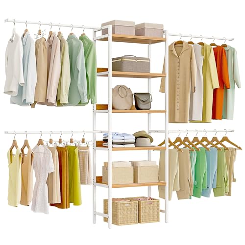 DWVO Clothing Rack with Sheves, Adjustable Closet System with 4 Hanging Area, Versatile Storage Solution for Home & Closet