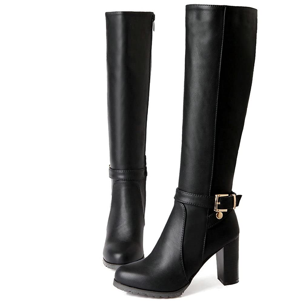 Round Toe Chunky Heel Knee Boots