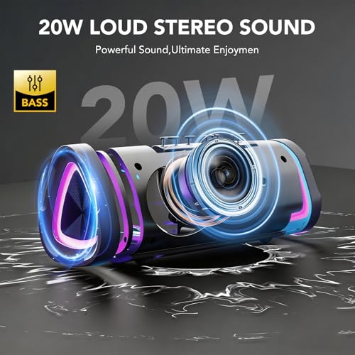 Image of aowoka Bluetooth Speaker, 2026 Portable Wireless Speakers with Led Light, Bluetooth 5.4, 15H Playtime, Enhanced Bass, IPX7 Waterproof, Outdoor Speaker for Travel, Sport, Party, Biking.