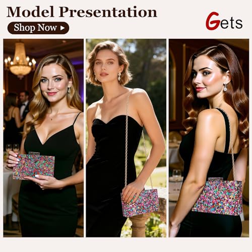Image of Gets Acrylic Purses and Handbags for Women Multicolor Perspex Geometric Patterns Box Clutch Banquet Evening Crossbody Handbag