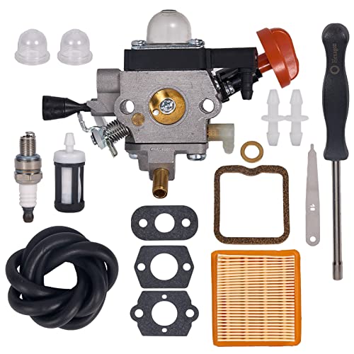 Mikatesi FS91 FS91R Carburetor for Stihl 4180-120-0615 FS91 R FS111 FS89 HT102 HT103 FC91 FC96 KM91 KM111 FC111 Brushcutter Trimmer with 4180-007-1005 Valve Clearance Setting 41801410300Air Filter Kit