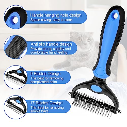 Mesybveo Brosse Chien Brosse Chat en Inoxydable, Brosse pour Chien Double Face 17+9 Dents, Brosse Chien Sous Poil Eliminer Nœuds et Sous Poil, Poignée avec Trou Suspension, pour Chiens, Chats – Image 4