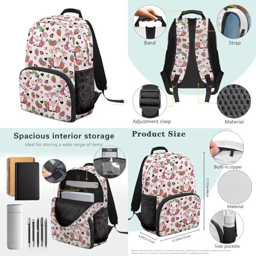 Suobstales Cow Strawberry Heart Leopard Print Backpack Set for Girls Kids 4 in 1 School Bookbags Set with Lunch Bag/Pencil Case/Water Bottle Carrier Bag for Kindergarten Elementary School Students3