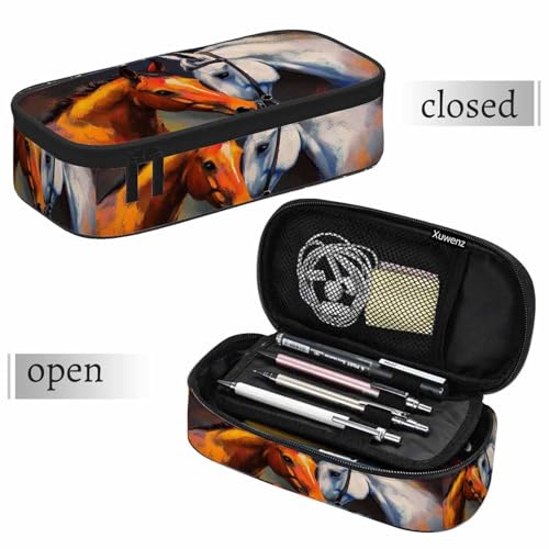 Image of Horses Pencil Case Organizer Brown Horse White Horse Animal Art Stationery Box Makeup Box School Supply for Boy Girl Men Women