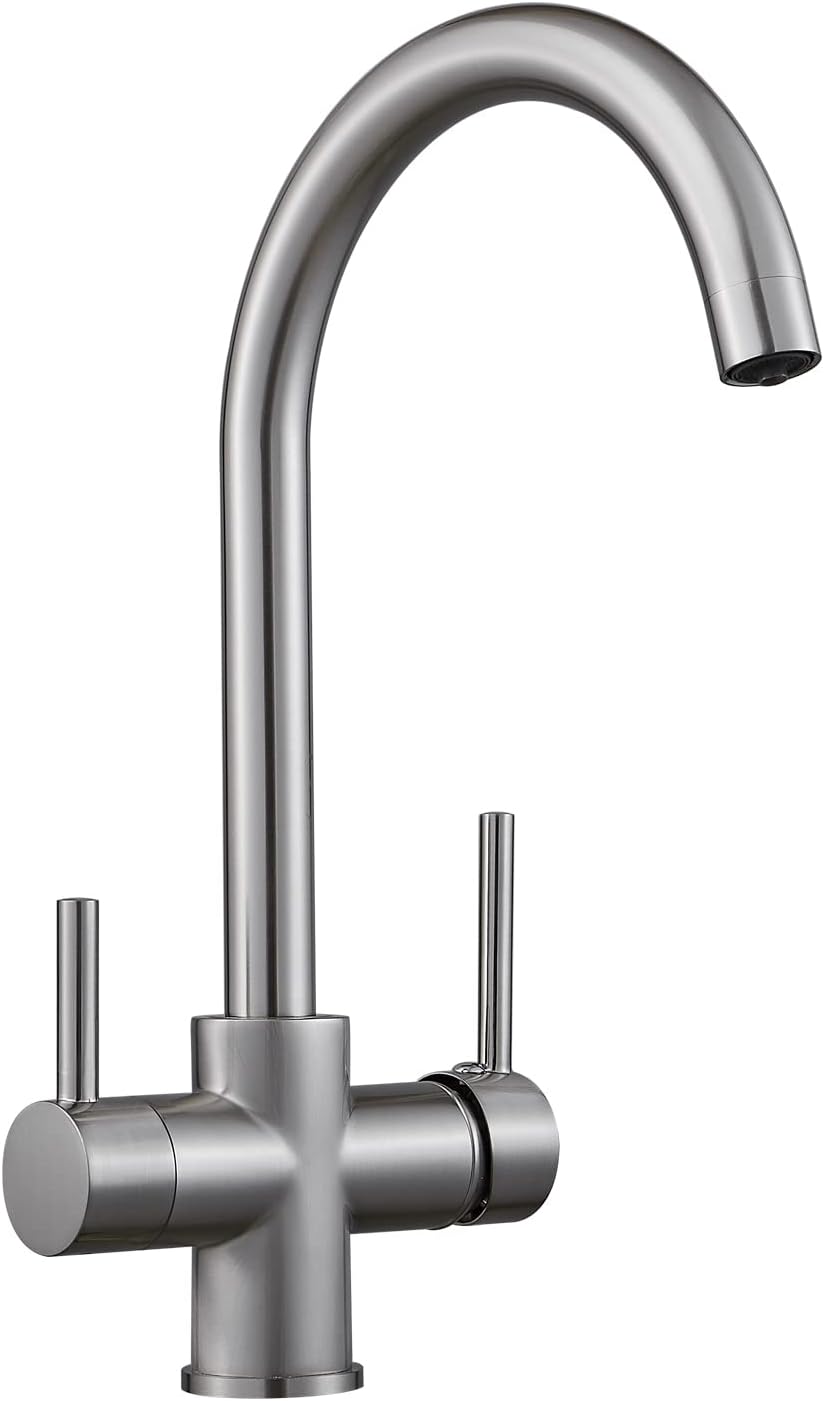 3 Way Filter Kitchen Sink Tap 3 in 1 Drinking Water Mixer Taps Water Filter Way Drinking Water Kitchen Sink Tap 360°Swivel Spout 2 Lever Kitchen Mixer-Black (Brushed)