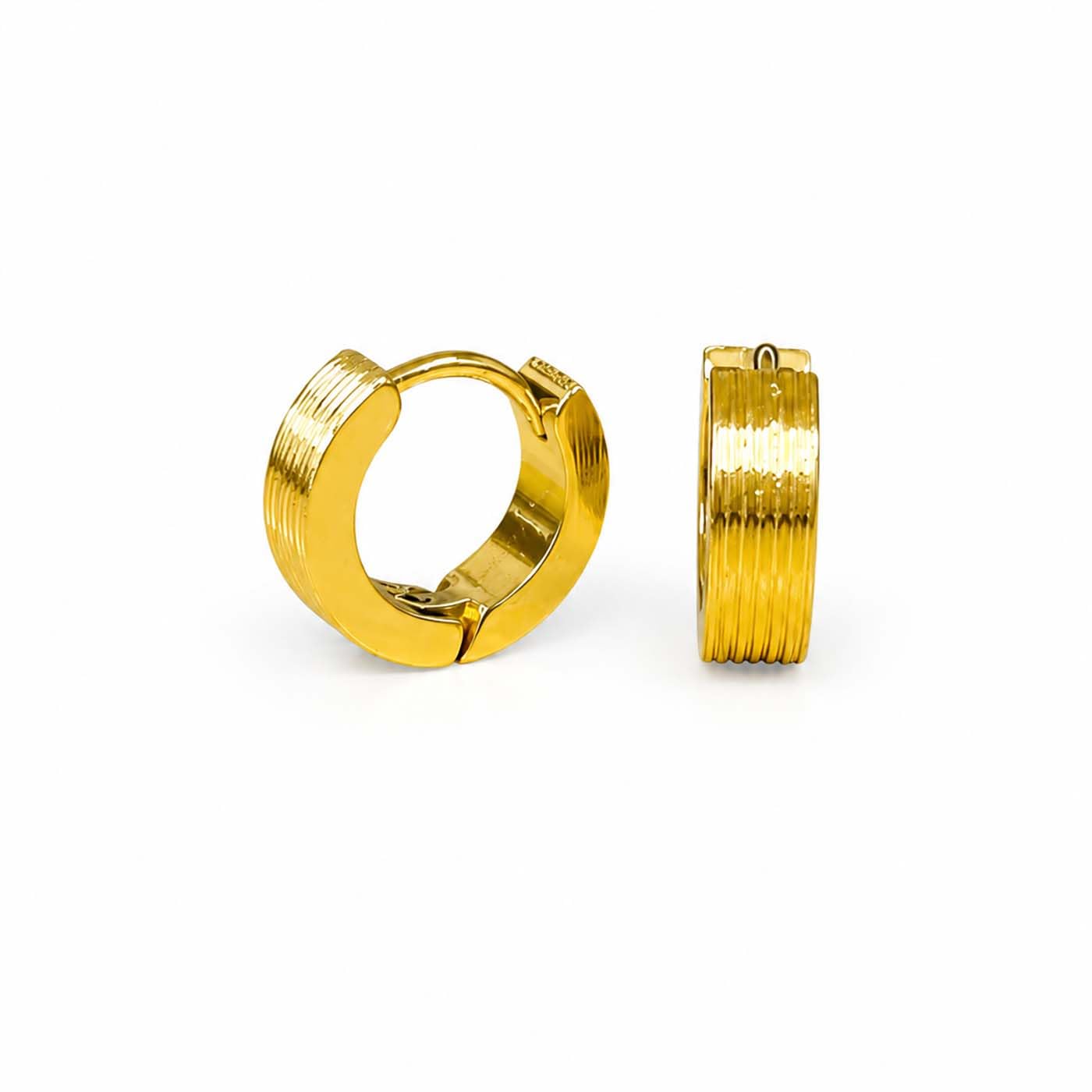 (1 Pair) Unisex Stainless Steel Golden-Tone Round Textured Huggie Hoop Bali Earrings for Women & Men | Small Hoop Earrings | Lightweight Hinged Click Closure | Fashion Jewelry-image-11