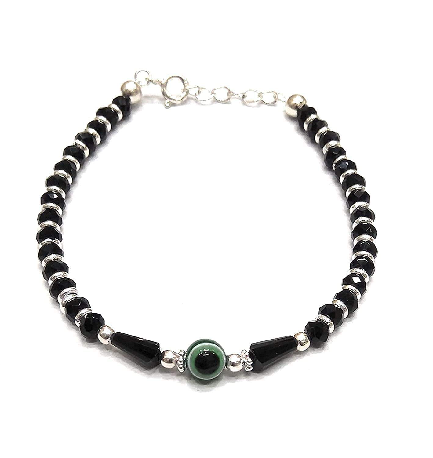Black Silver BIS Hallmarked 925 Pure Silver Black Crystals Nazariya Bracelet With Green Evil Eye for Girls & Women (B0B3S1L8B5) Amazon Price History, Amazon Price Tracker