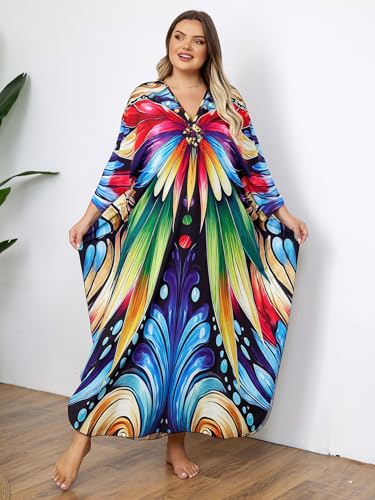 Image of Kaftan Dress for Women - Plus Size Caftan Maxi Beach Dress Moo Moos Loungewear, Swimsuit Cover Up for Beach, Pool or Vacation