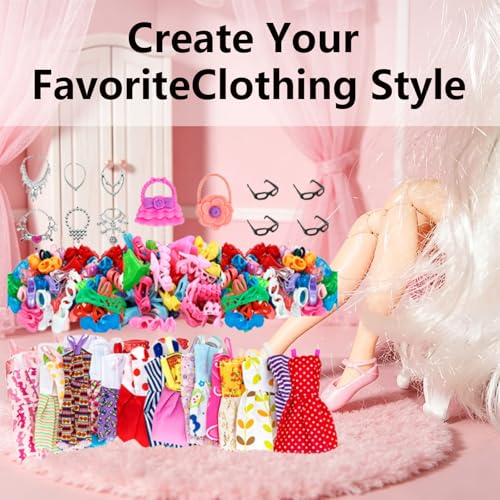 Image of 32 Pieces Doll Dress Up Collection for Creative Play, Barbie Doll Set，Doll Dress，Barbie Doll Set with Fashion Clothes, Includes Dresses and Accessories for Barbie Dolls Wardrobe