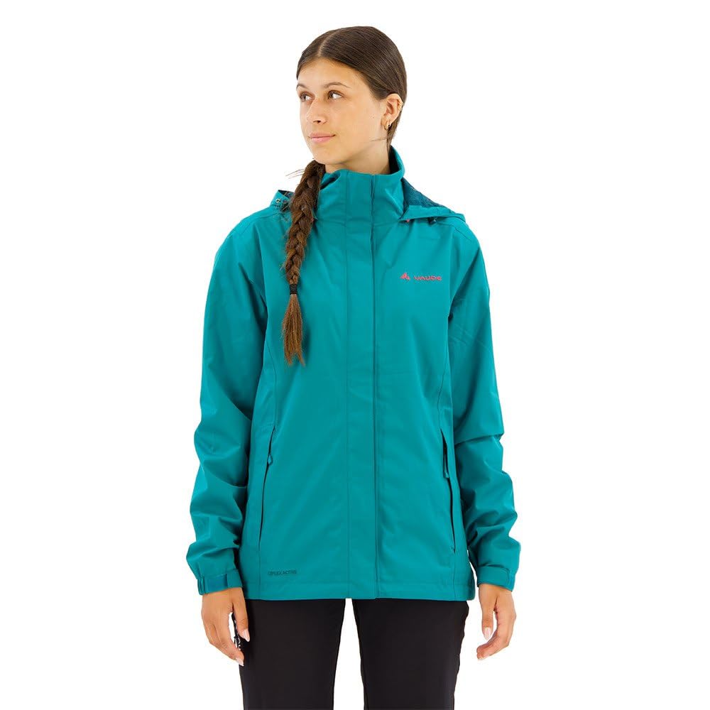 VAUDE Escape Light Regenjacke Damen – wasserdicht, atmungsaktiv und winddicht mit 2-Lagen-Membran, verstaubare Kapuze, 420g leicht