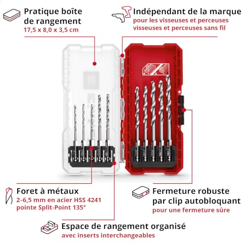 Jeu de forets Einhell 10 pièces Acier HSS 4241 Diamètres de 2 à 6 5 mm - vue 4