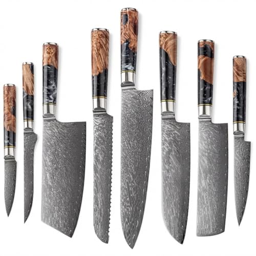 Epicurean Cook 8-Piece VG10 Damascus Kitchen Knife...