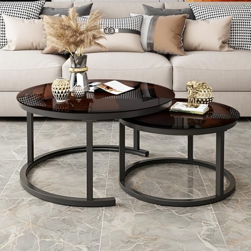 Hawthyhome 2 Stücke Beistelltisch Set rund, Couchtisch aus Glas...