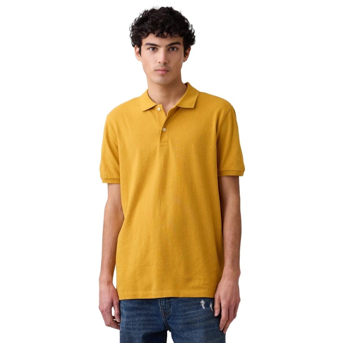 gap Men's Half Sleeve Polo Neck Mustard T-Shirt, Mustard, XL-picture-40
