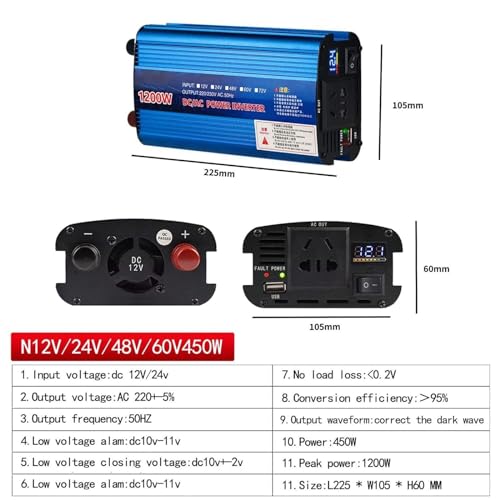 Convertisseur voiture 1200W intelligent 60V-220V pour charger votre PC - 3