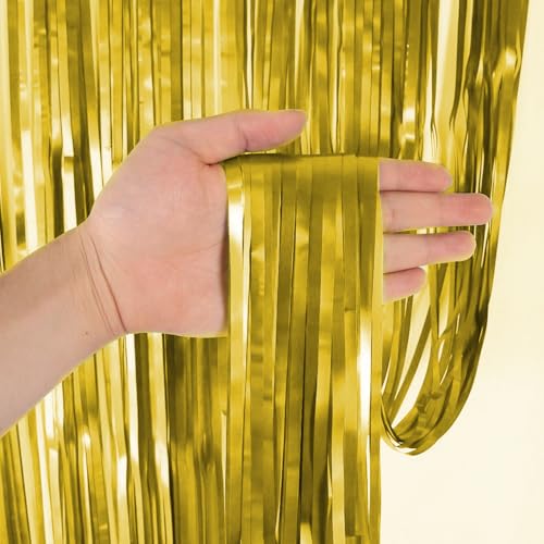 Image of Party Propz Golden Foil Curtain for Decoration - Pack of 1, Foil Curtain | Retirement Party Decorations | Golden Backdrop for Decoration | Birthday Curtains