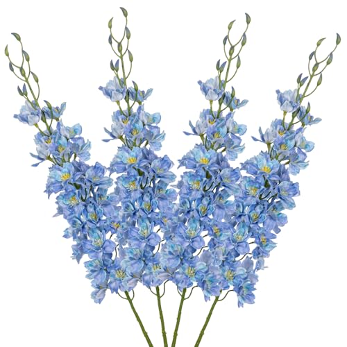 Briful 4er Set Künstliche Delphinium Kunstblumen Wie Echt Blaue Dekoblumen Rittersporn mit Langen Stielen Seidenblumen für Blumengesteck Home Hochzeit Dekoration