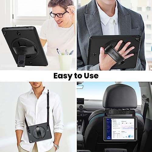 Ipad 5Th/6Th Generation Case Ipad 9.7 Case Seymac Full Protection Ipad Case With Screen Protector Pencil Holder [360 Rotating Hand Strap/Kickstand] Shockproof Case For Ipad Pro 9.7/Ipad Air 2 Black #TOP6