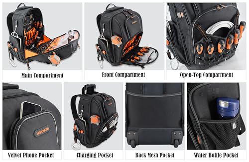 WELKINLAND Rolling Tool Backpack