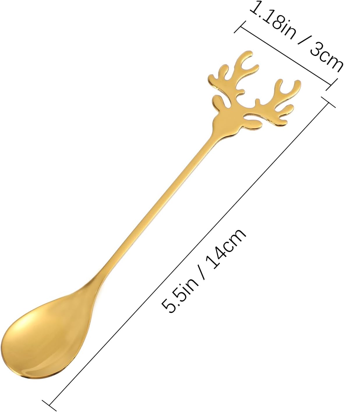 2PCS Stainless Steel Reindeer Spoons,Christmas Deer Head Shape Teaspoons ，Dessert Coffee Spoon Tableware Creative Tea Spoon Gold Stirring Demitasse for Coffee Tea Ice Cream Sugar Cake