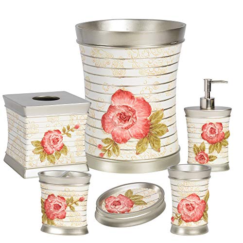 bed bath n more Pink Floral Bath Accessory Set or Separates Off-White Wastebasket