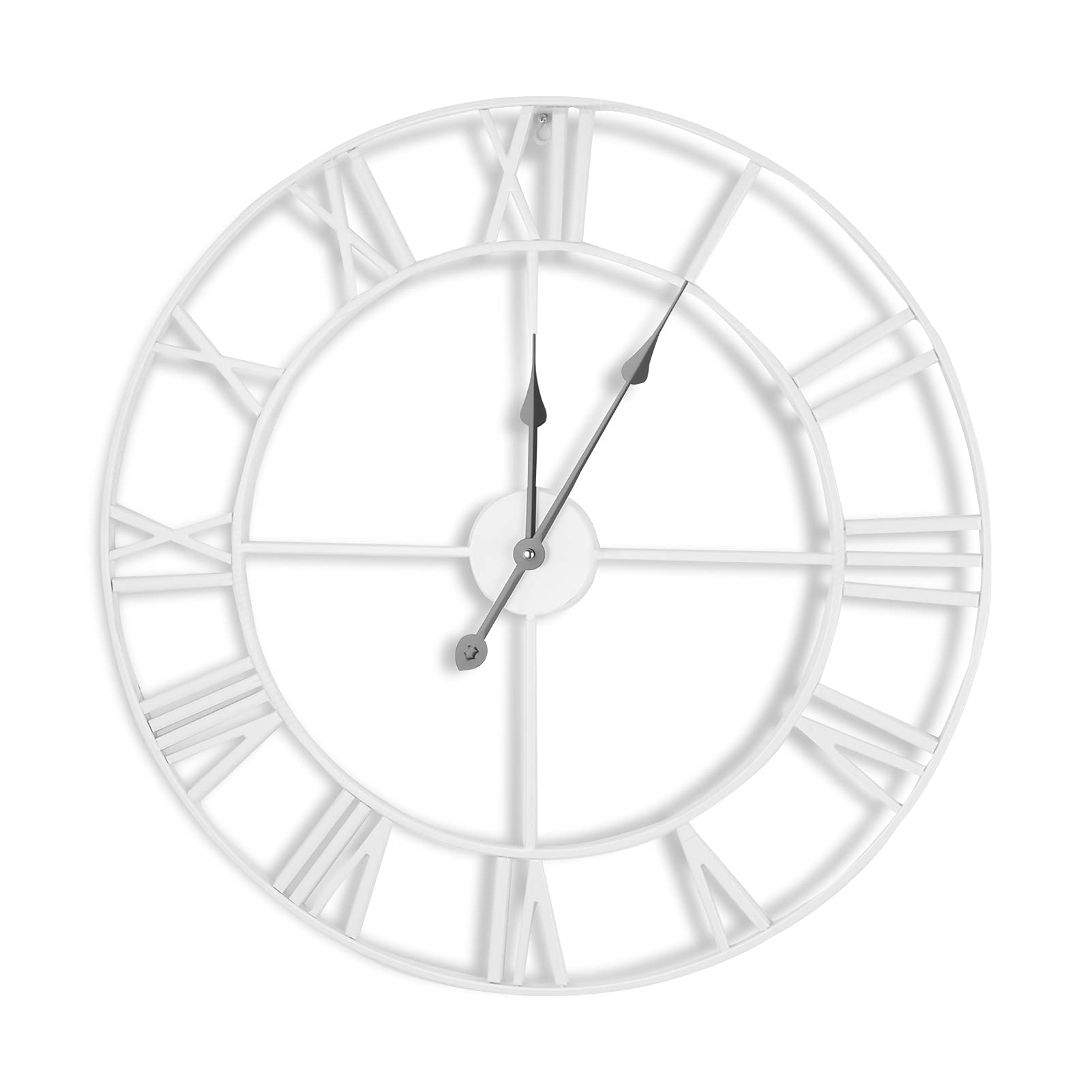 Vendics White Extra Large Skeleton Wall Clock, 60Cm, Roman Numerals, Silent, Non-Ticking, Vintage, Iron, For Cafe Hotel Office Living Room Garden Decor