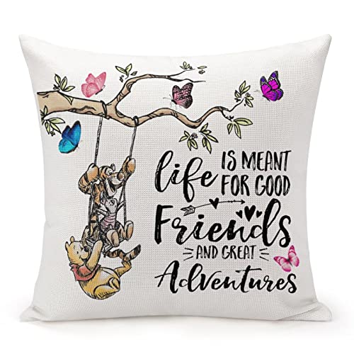 Image of MKONY Funny Children Classic Quotes Throw Pillow Cover, Good Friends and Great, Linen Decorative Pillows Case for Sofa Bedroom Room 18x18 inch