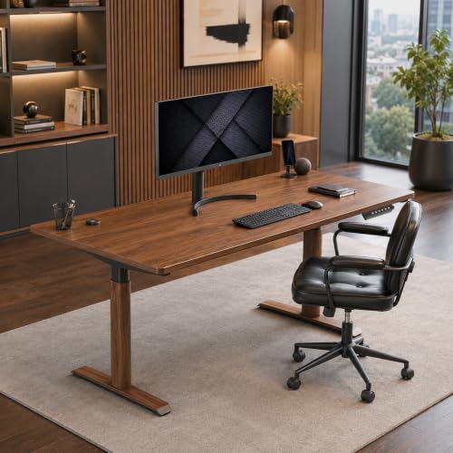 Image of Dual Motor Standing Desk Frame,Sit Stand Desk Base Only,Walnut | Whisper-Quiet Dual Motors, 264 lb Capacity, Fits 47.2-70.8 in Tabletops, Stable Steel Frame with Oval Legs, 3 Memory Presets